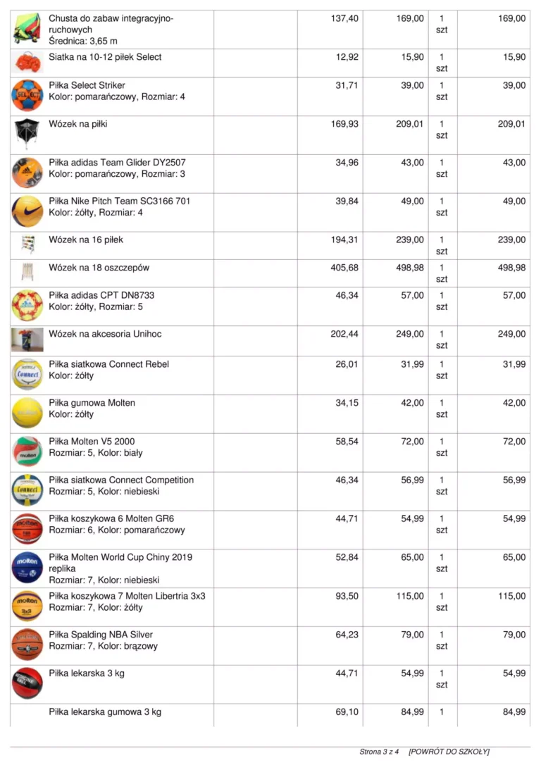 Asortyment na salę gimnastyczną lista strona 3