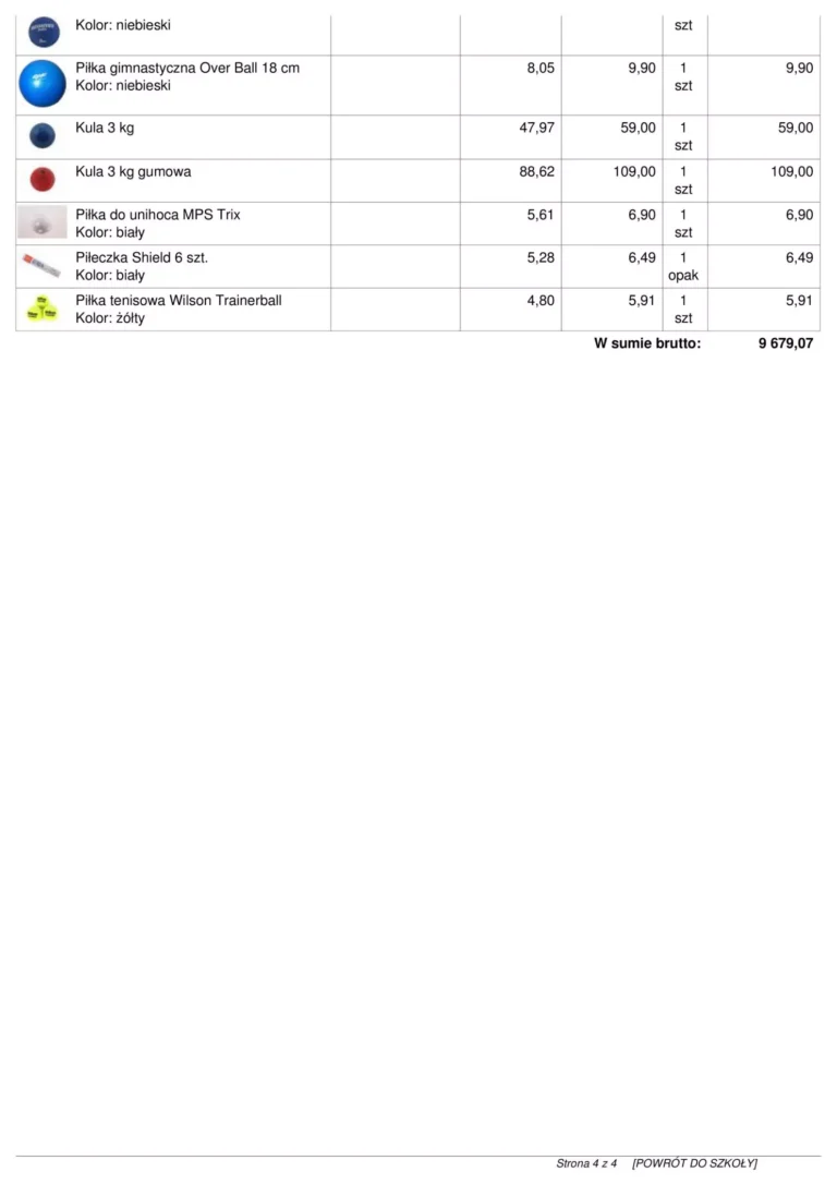 Asortyment na salę gimnastyczną lista strona 4