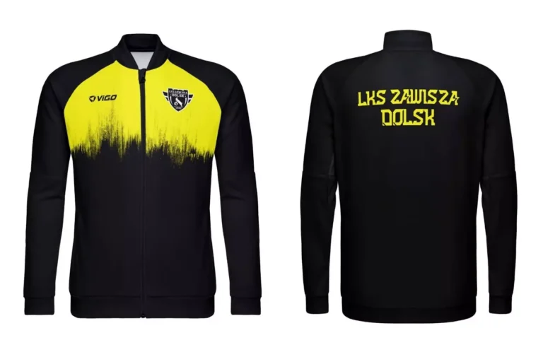 Bluza treningowa z długim zamkiem dla LKS Zawisza Dolsk w kolorze czarnym z żółtym zdobieniem