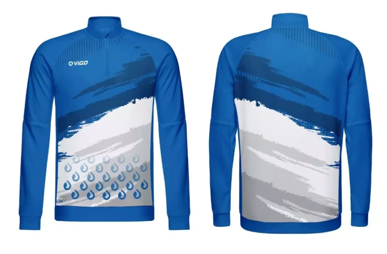 Bluza treningowa z krótkim zamkiem niebiesko-biała z motywem kropli