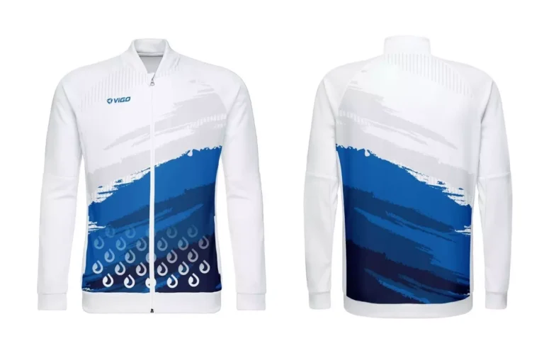 Bluza treningowa z długim zamkiem biało-niebieska z motywem kropli