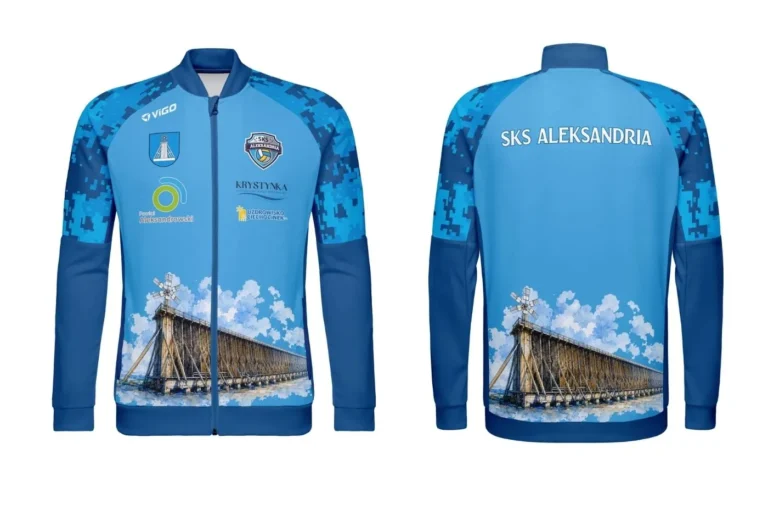 Bluza treningowa z długim zamkiem dla SKS Aleksandria w kolorze niebieskim