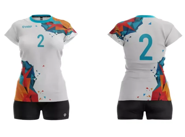 Koszulka siatkarska damska Triangle w kolorze białym z błękitnym kołnierzykiem