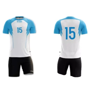 Koszulka siatkarska męska Scout w kolorze biało-niebieskim, z kanciastymi liniami po bokach przypominającymi błyskawice