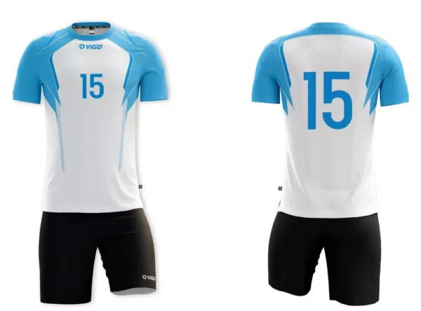 Koszulka siatkarska męska Scout w kolorze biało-niebieskim, z kanciastymi liniami po bokach przypominającymi błyskawice