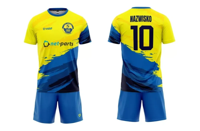Strój piłkarski LZS Spójnia Strykowo z kolorze niebiesko-żółtym