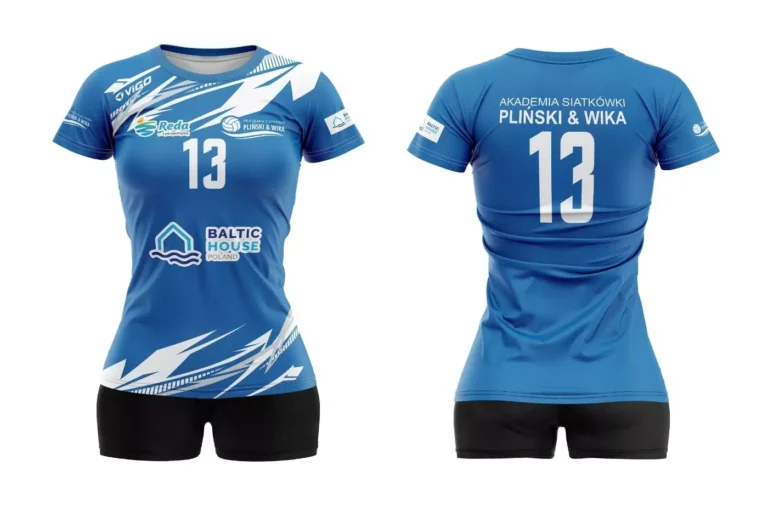 Damski strój sportowy dla Akademii Siatkówki Pliński&Wika w kolorze niebieskim
