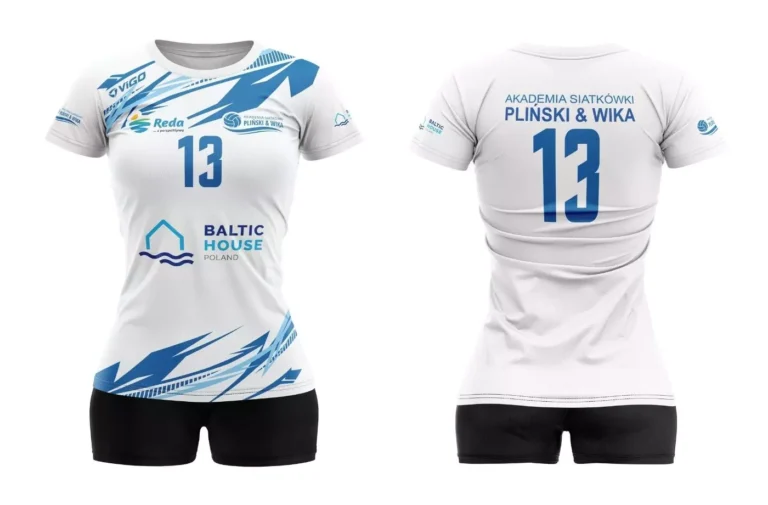 Damski strój sportowy dla Akademii Siatkówki Pliński&Wika w kolorze białym