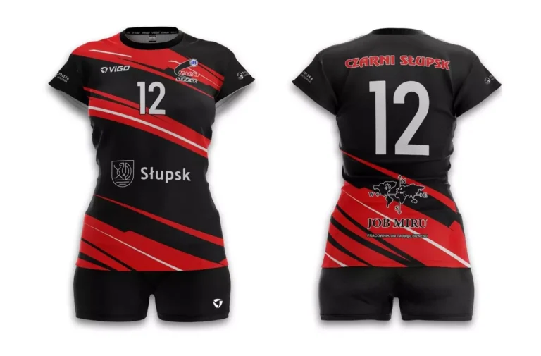 Damski strój siatkarski dla TPS Czarni Słupsk w kolorze czarno-czerwonym