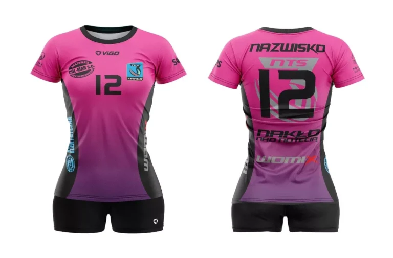 Damski strój siatkarski dla NTS Trójka Nakło w kolorze różowym