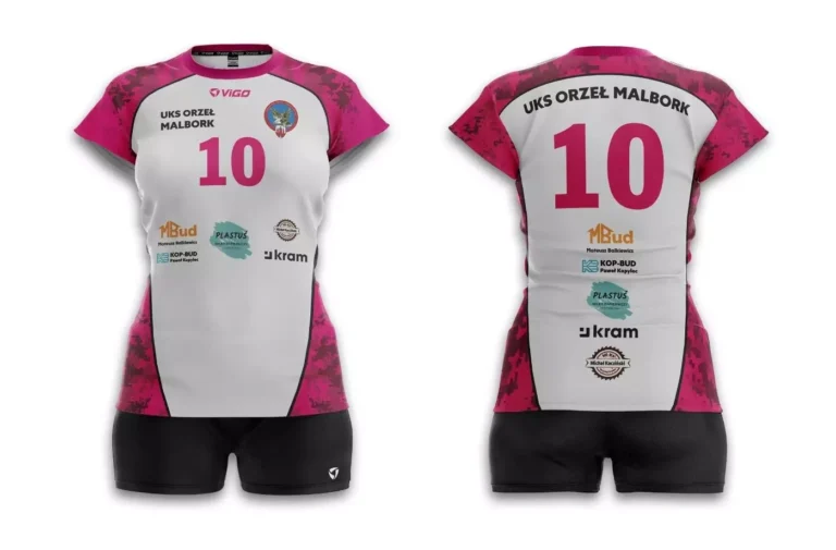 Koszulka siatkarska Camo dla UKS Orzeł Malbork w kolorze biało-różowym