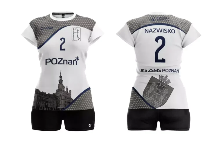 Damskie koszulki siatkarskie dla UKS ZSMS Poznań w kolorze biało-szarym