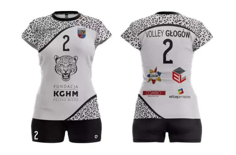 Strój siatkarski damski dla zawodniczki UMKS Volley Głogów w kolorze biało-czarnym