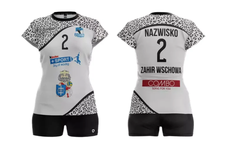 Strój siatkarski damski dla zawodniczki Zahir Wschowa w kolorze biało-czarnym