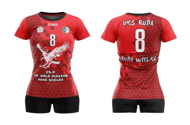 Damski strój do siatkówki dla UKS Ruda w kolorze czerwonym