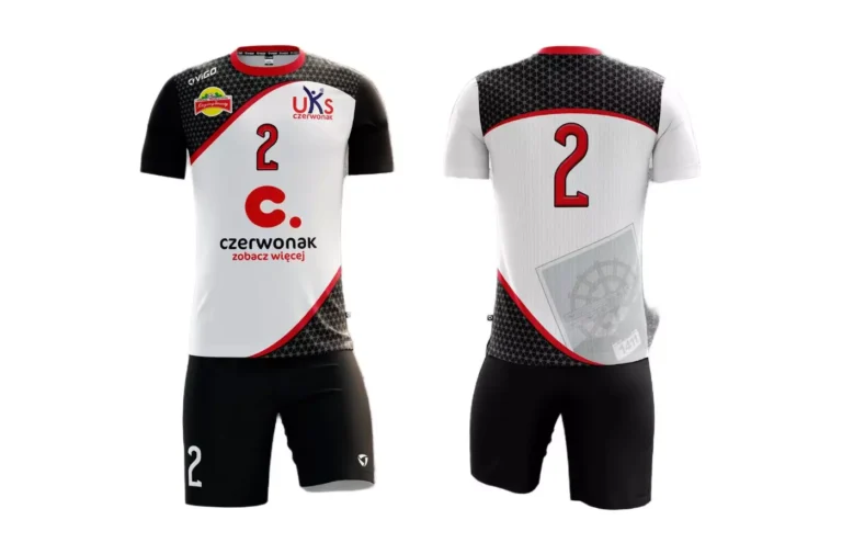Strój siatkarski męski dla zawodnika UKS Czerwonak w kolorze biało-czarnym