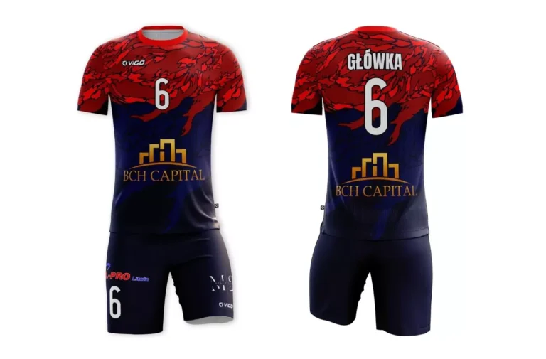 Strój siatkarski męski Attack w kolorze granatowo-czerwonym