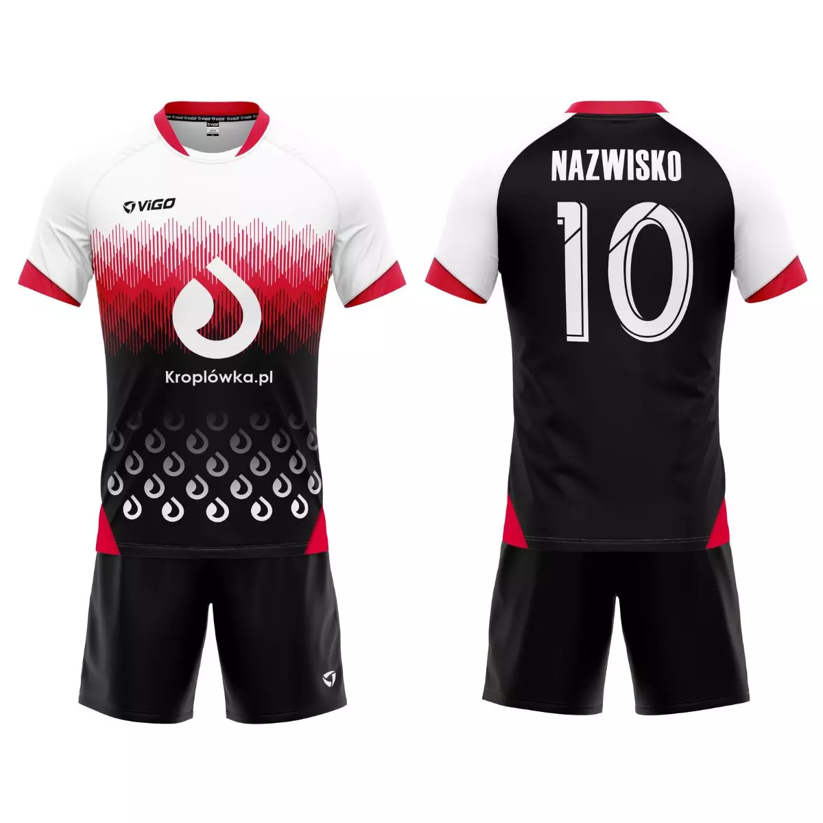 Stroje piłkarskie z nadrukiem marki VIGO dla kroplówka.pl