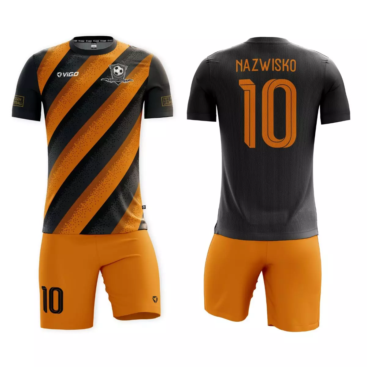 Strój piłkarski czarno-pomarańczowy